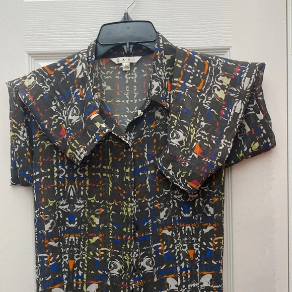 Cabi  Black Flowy Sheer Abstract Design Button-Down Blouse Top Shirt  Size L - Picture 5 of 5
